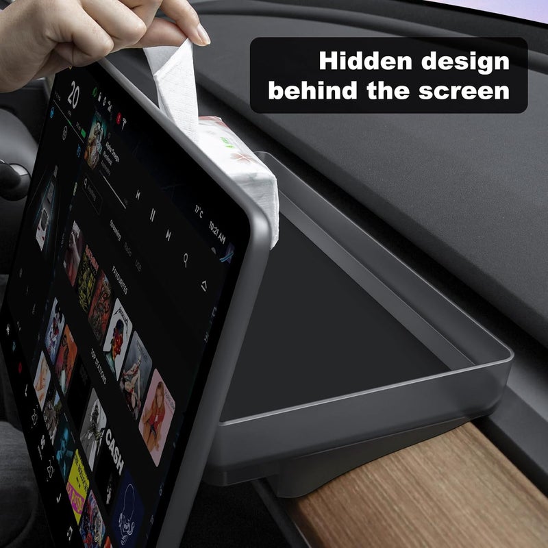 KUNIST for Tesla Model Y Upgrade Behind Screen Storage Box Dashboard Hidden Organizer Tray Non-Slip Sunglass Card Holder for 2021-2023 Tesla Model 3 and 2021-2025 Model Y (Not fit 2025 Juniper) - Image 3